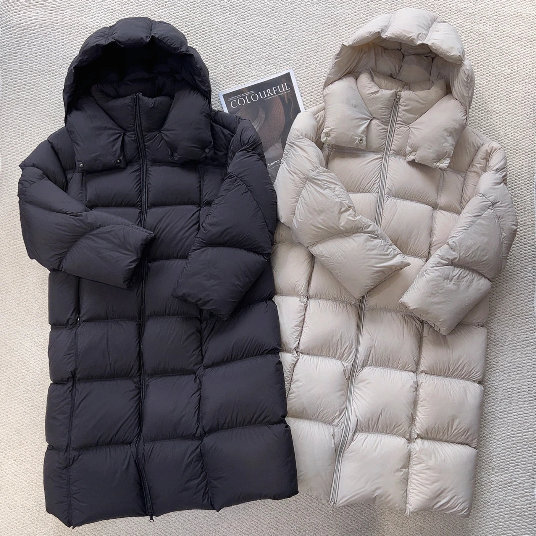 QC 242408 云朵泡芙连帽简约中长款羽绒服保暖