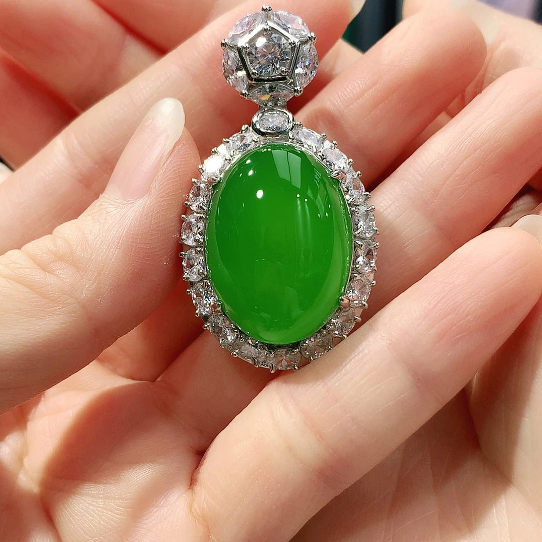 玛瑙/玉髓银S925镶嵌吊坠