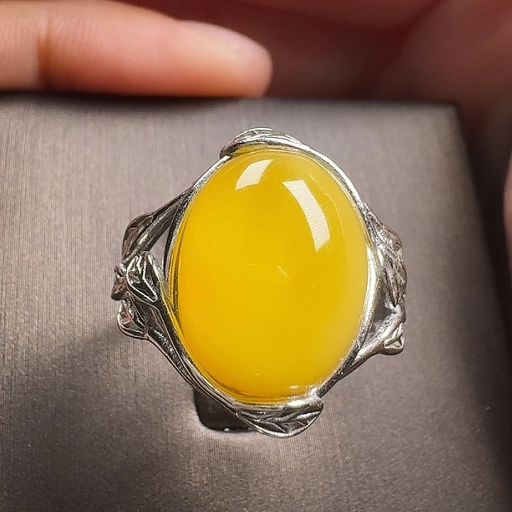 蜜蜡银S925镶嵌戒指戒指