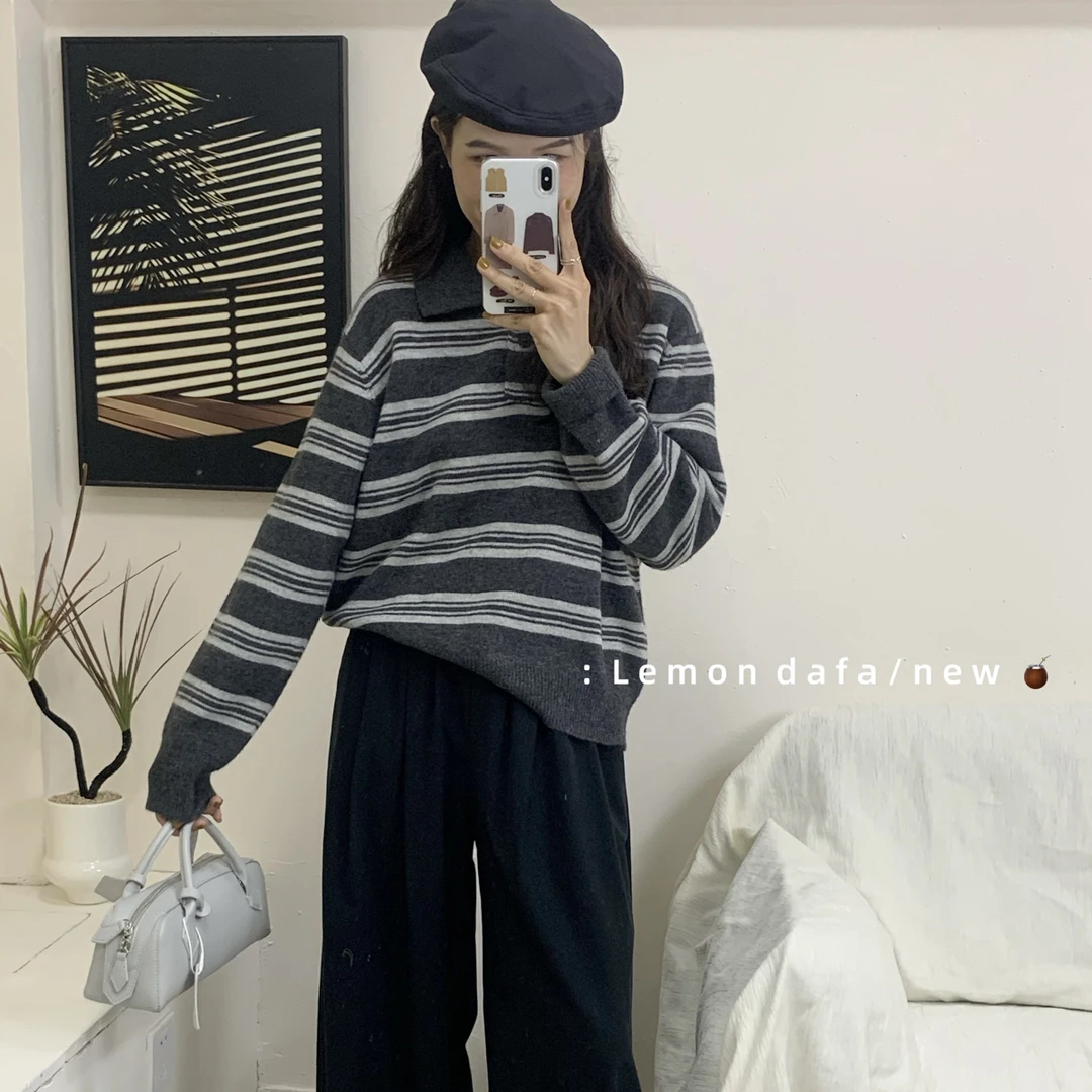 【LemonDafa】2025私服 秋冬条纹长袖毛衣