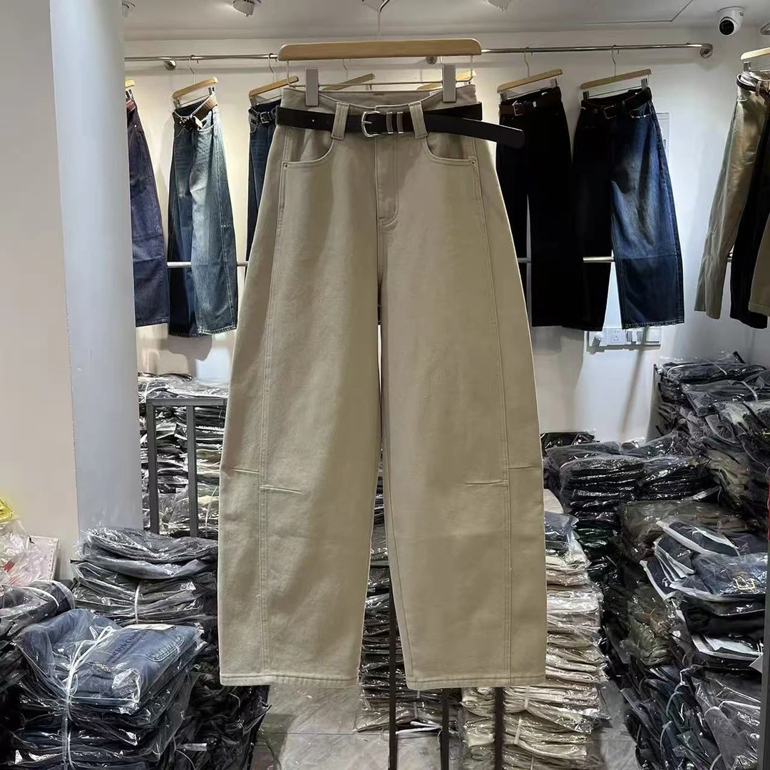 简约休闲复合绒欧货高腰大长腿宽松百搭阔腿裤