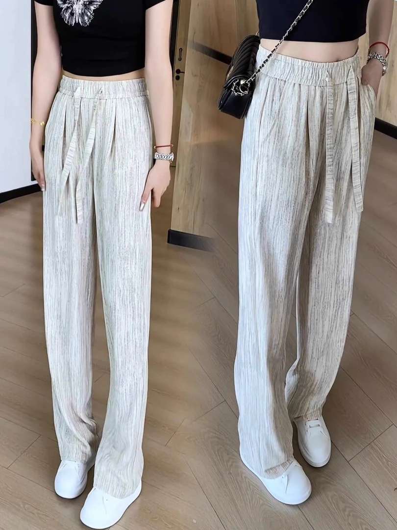冰丝阔腿裤扎染女夏季高腰抽绳肌理感慵懒美式休息拖地裤子2689