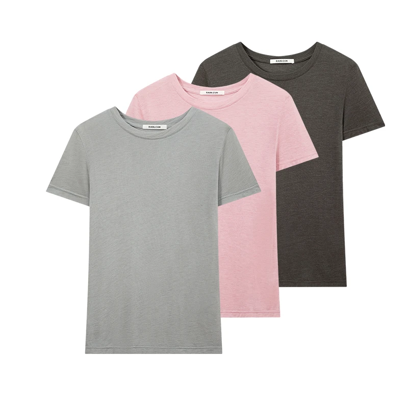 RAIN.CUN初遇·夏季休闲圆领净版T恤莫代尔绵羊毛新款上衣11828