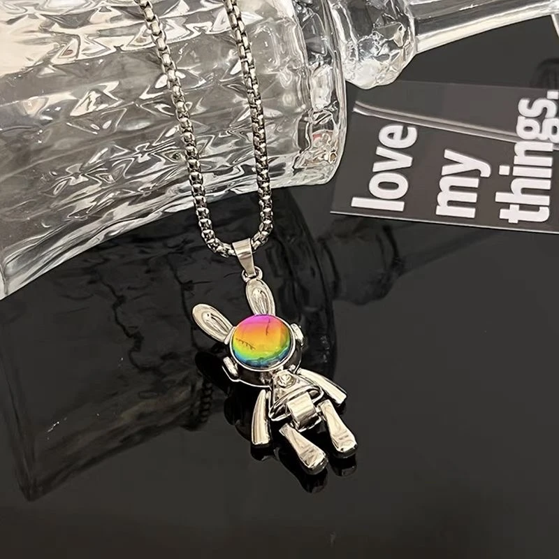 合金吊坠 太空月光兔子吊坠时尚可爱个性太空兔子坠链百搭韩版