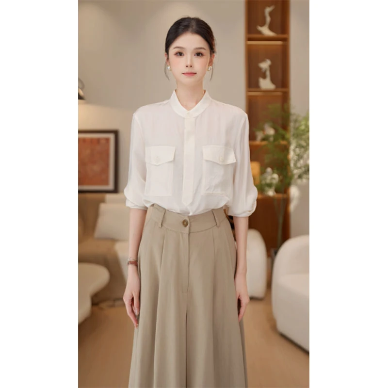 雪er【花有清香】早秋新品暗纹提花长袖衬衫百搭宽松上衣WV2026046