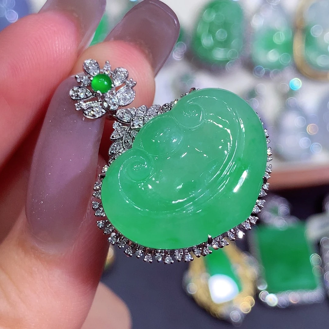 翡翠18K金镶嵌吊坠(不含链)