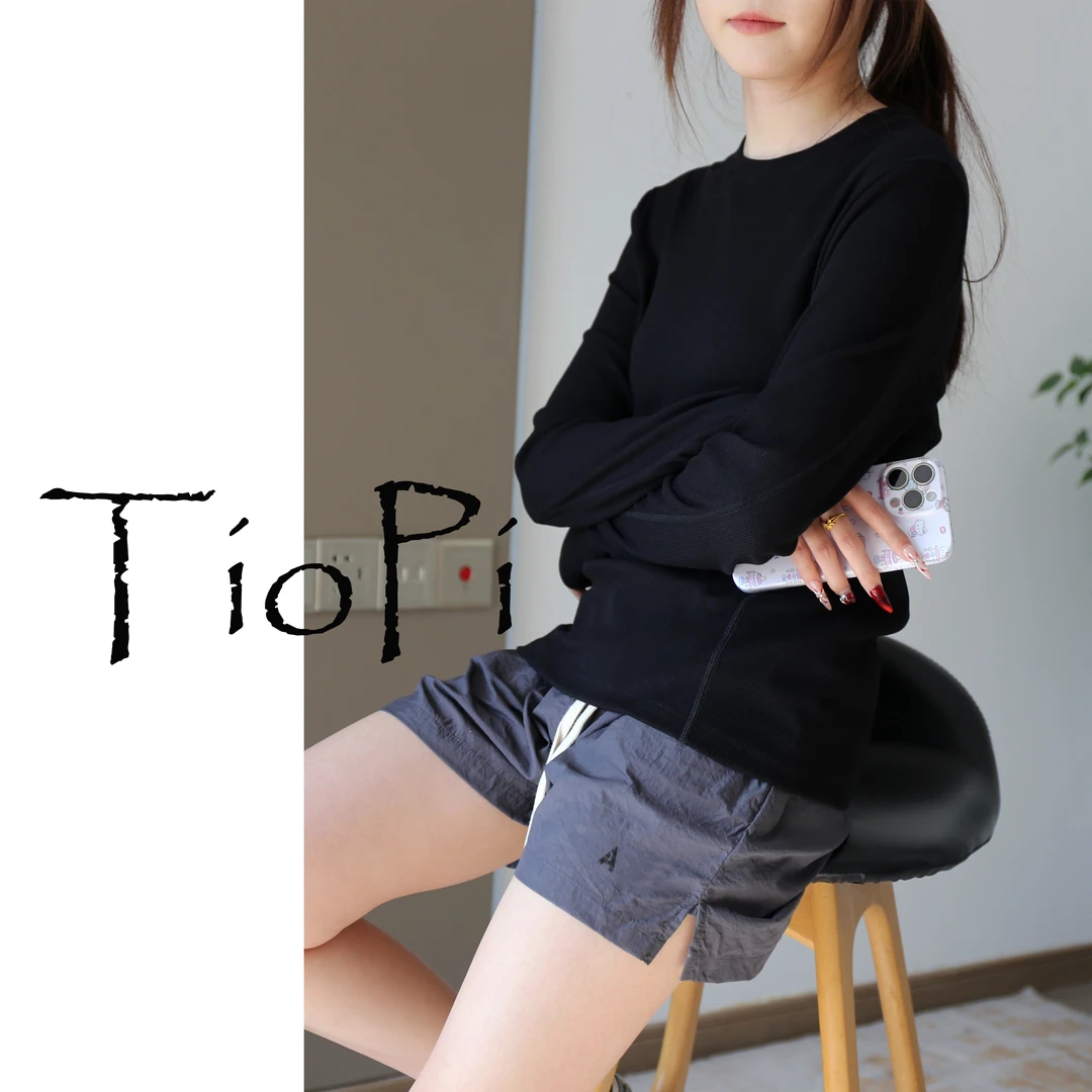 【修身透气】2025坑条螺纹拼接户外运动T恤女1#