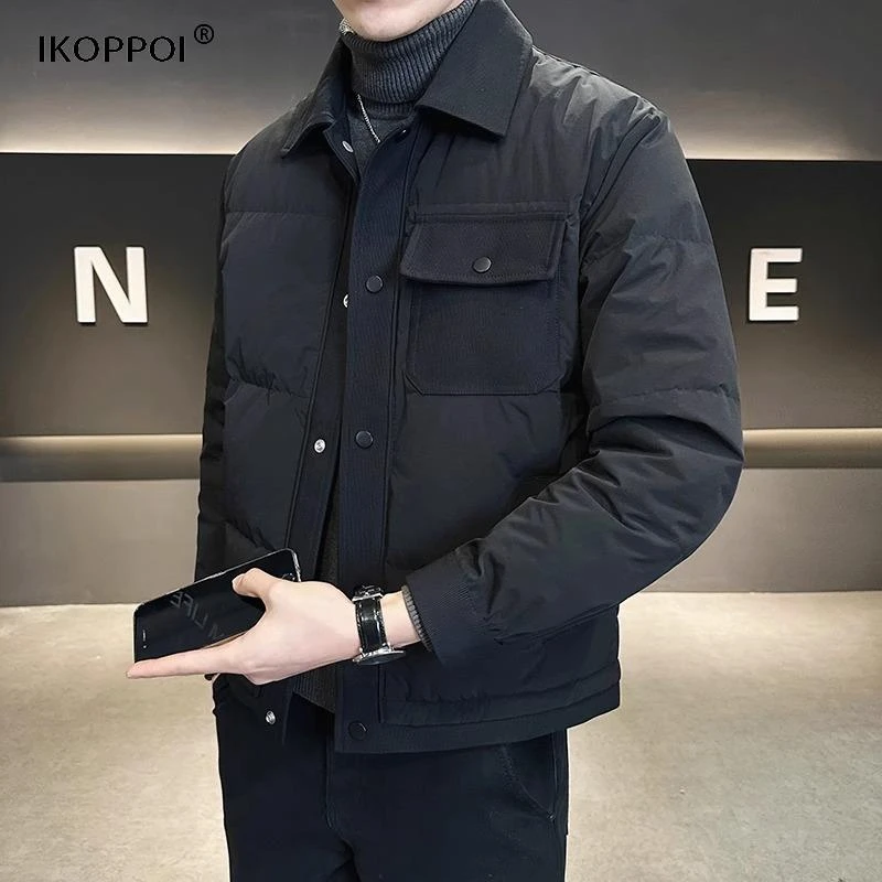 高端翻领口袋装饰加厚款外套男2025秋季新款潮牌轻薄男士羽绒服