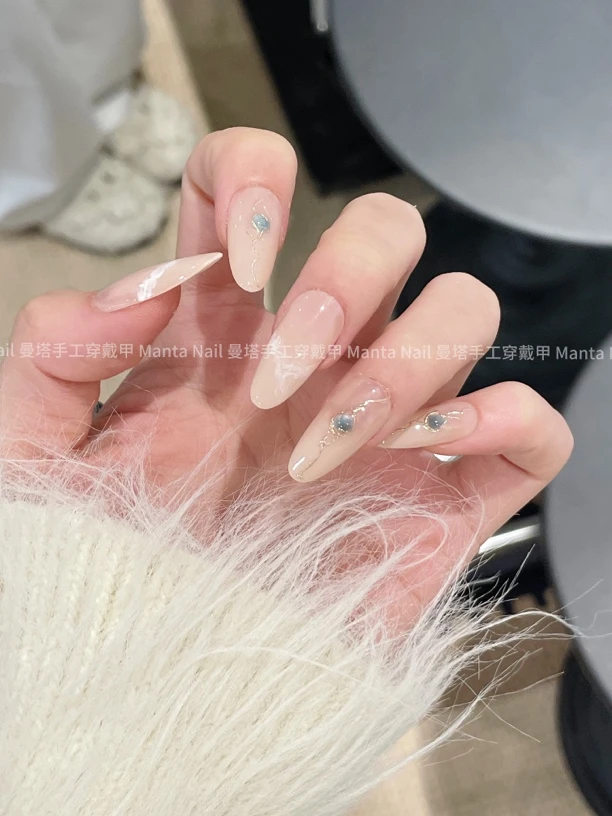 翡翠湖｜大理石裸色晕染温柔气质纯手工穿戴甲