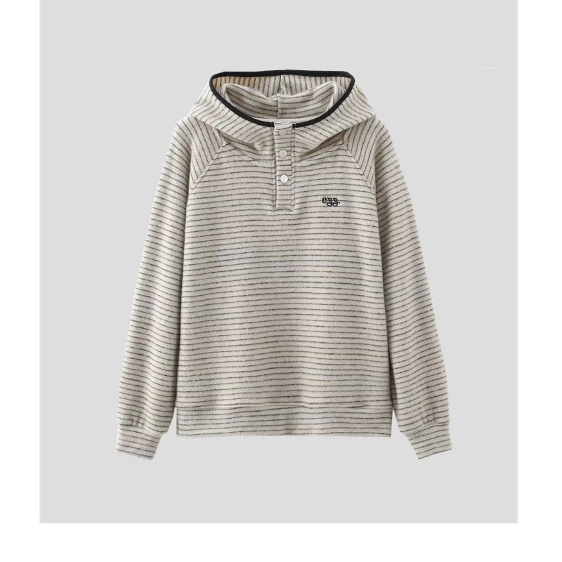 XUXU「慵懒条纹」2024加绒加厚冬季新款女装简约休闲卫衣O-Q692