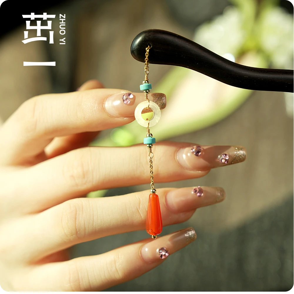 铜合金国风原创发簪 红水滴韩婳文创气质手工复古古风简约中式