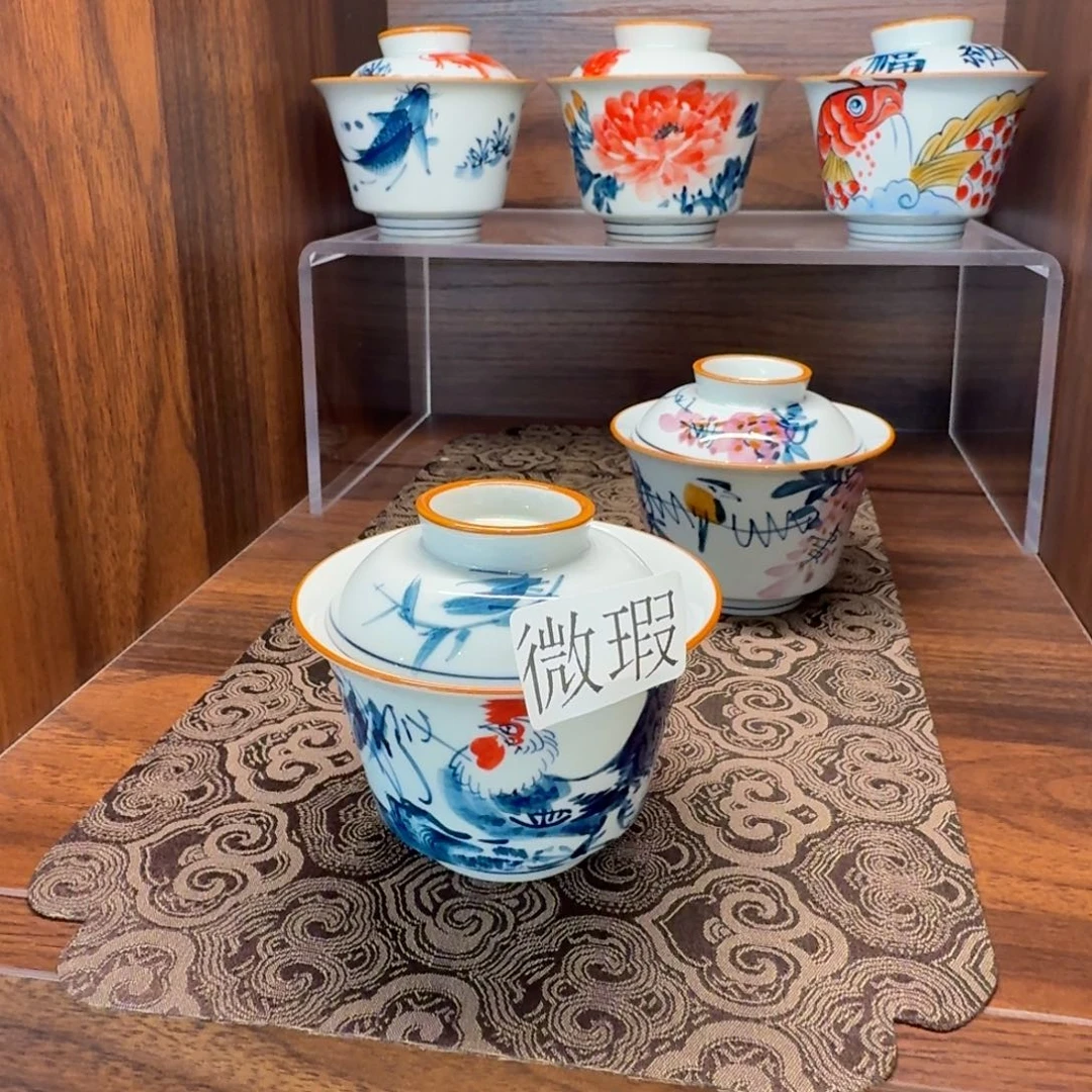 釉下手绘茶具微瑕