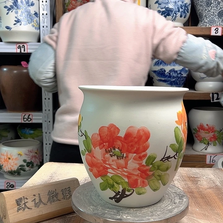 陶圆口红牡丹陶瓷陶瓷