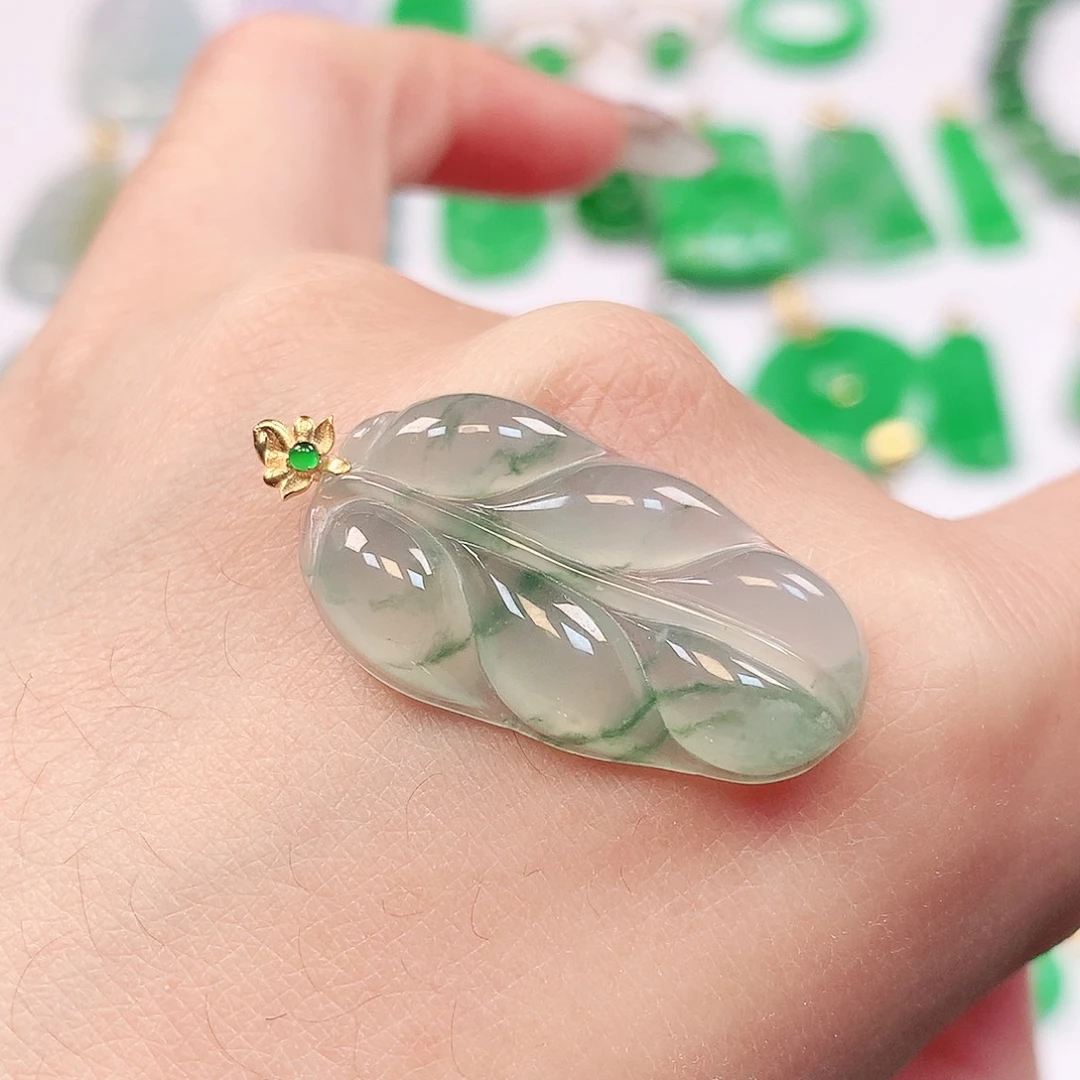 翡翠18K金镶嵌吊坠(不含链)