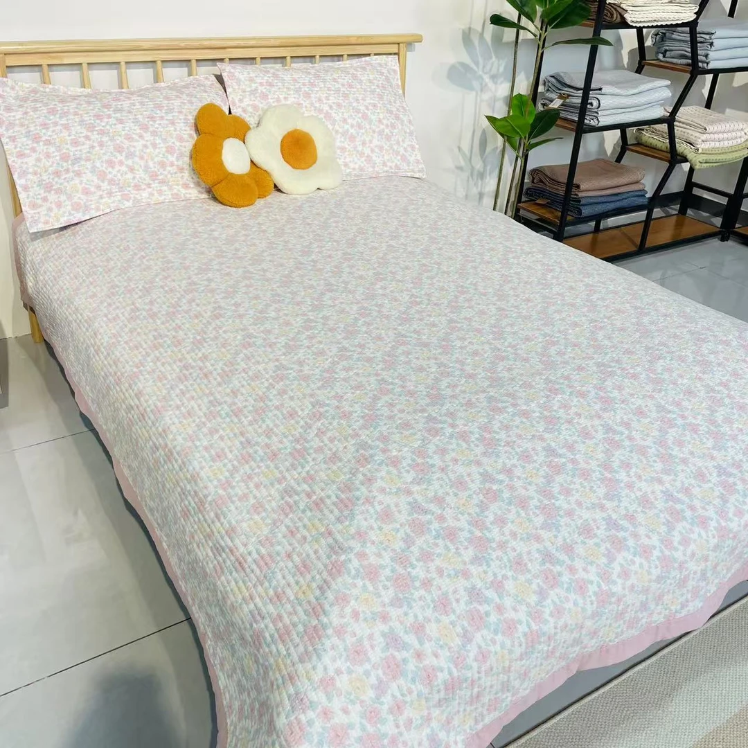 【春意-直边床盖】透气防滑亲肤夹棉绗缝公主风韩版小清新床盖