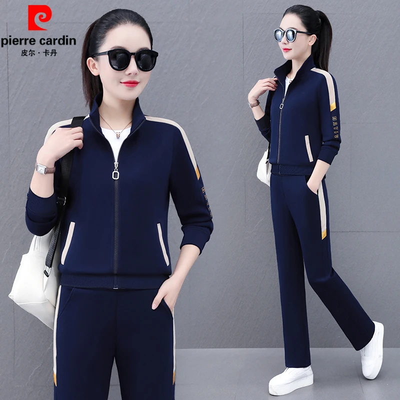 皮尔卡丹新款休闲运动套装女2025年新款春秋时尚大码开衫休闲套装