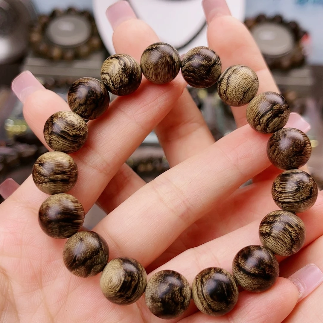 沉香手串彩**子越南芽庄老白棋玉化老料满樱子瘤疤虎斑纹