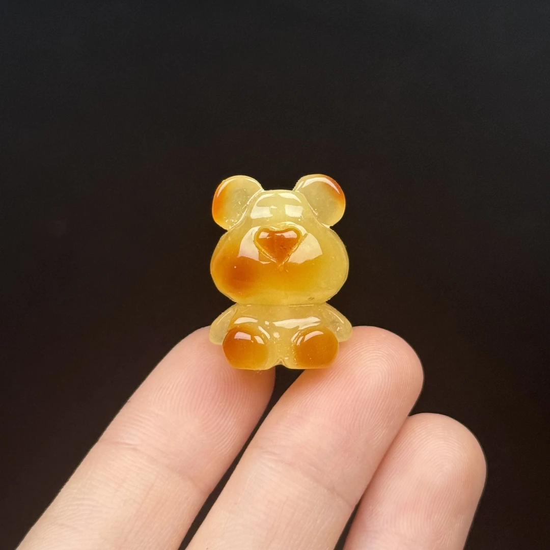 K9510天然原矿蜜蜡 雕刻小熊17*22*14mm 支持鉴定假一罚十
