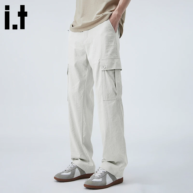 i.t:CHOCOOLATE工装休闲裤2025秋冬新款浅色宽松直筒薄款男士长裤