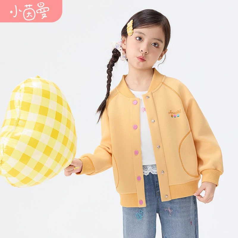 小茵曼童装女童V领棒球服25秋季中大童休闲上衣背后印花GO3853366