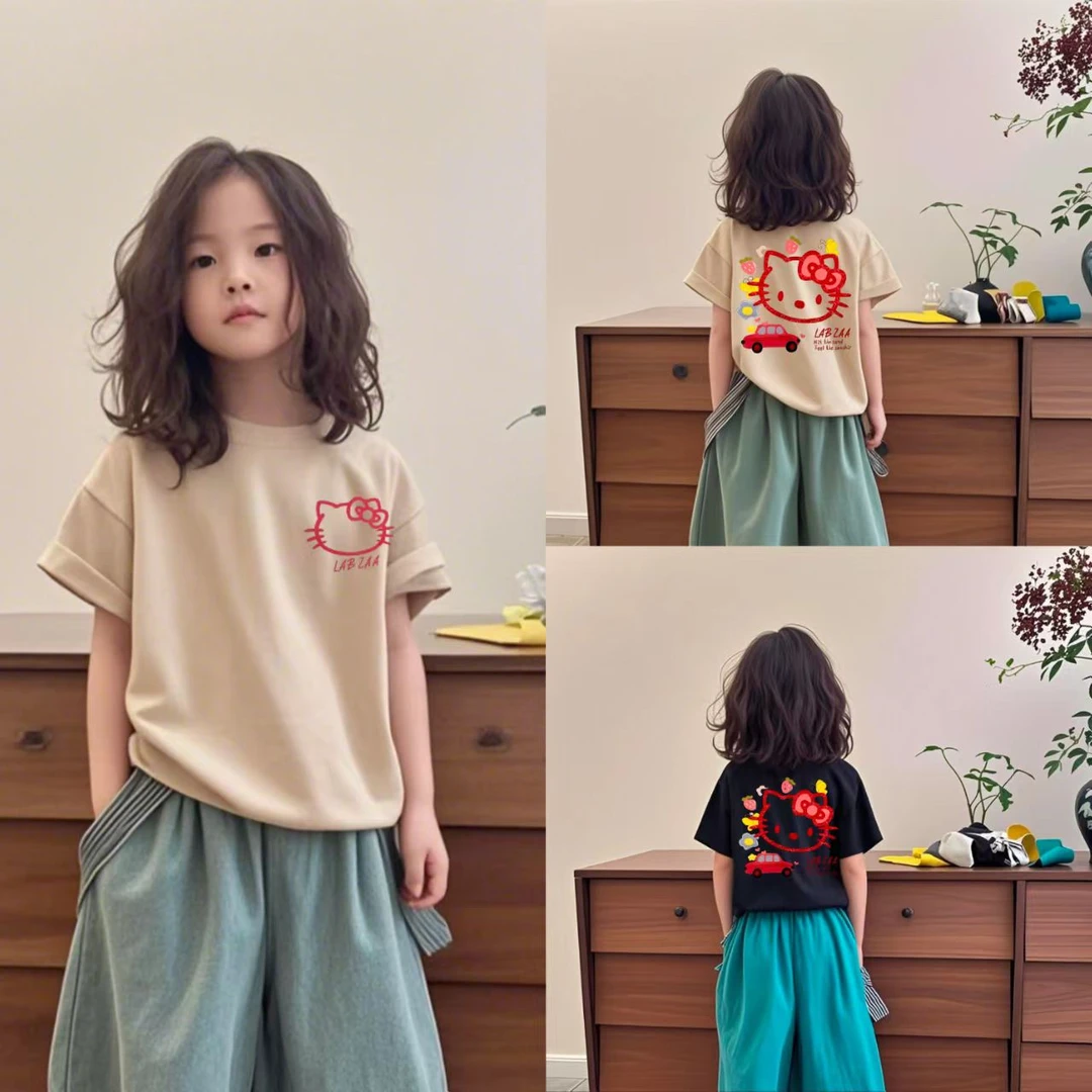 纯棉儿童短袖2025新款夏季女童短袖T恤宽松韩版卡通动漫宝宝上衣