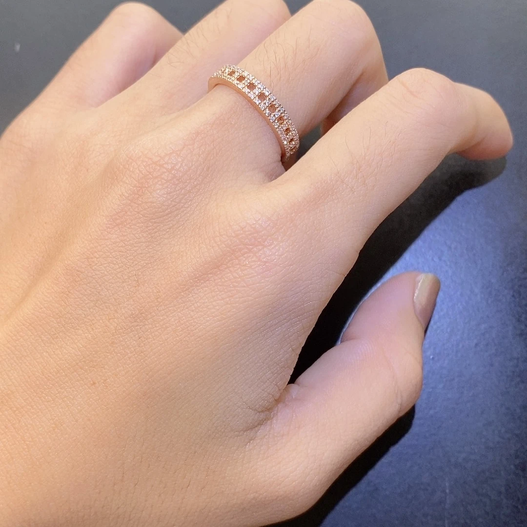 戒指/指环钻石18K金镶嵌满钻镂空k玫