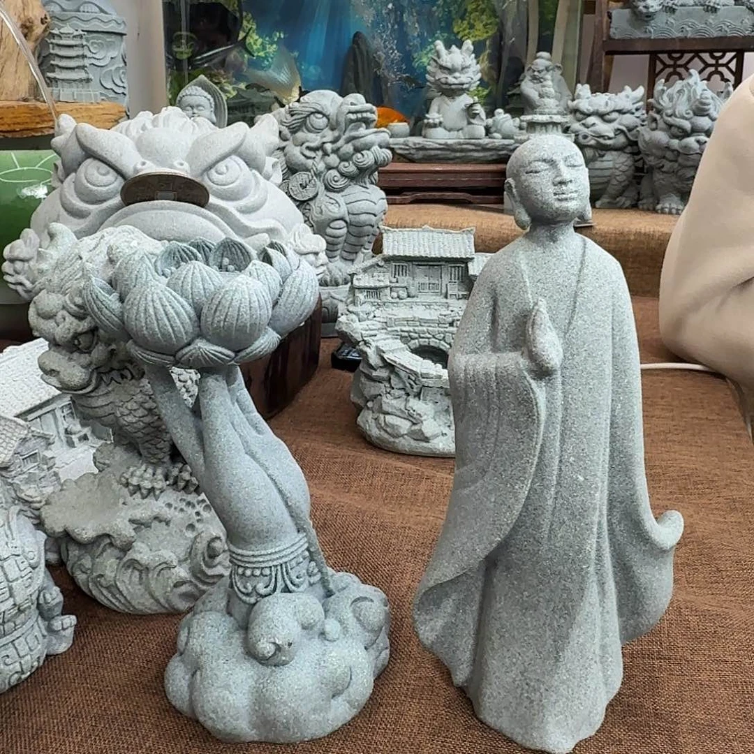 石材青砂石佛手莲花➕扫地僧人