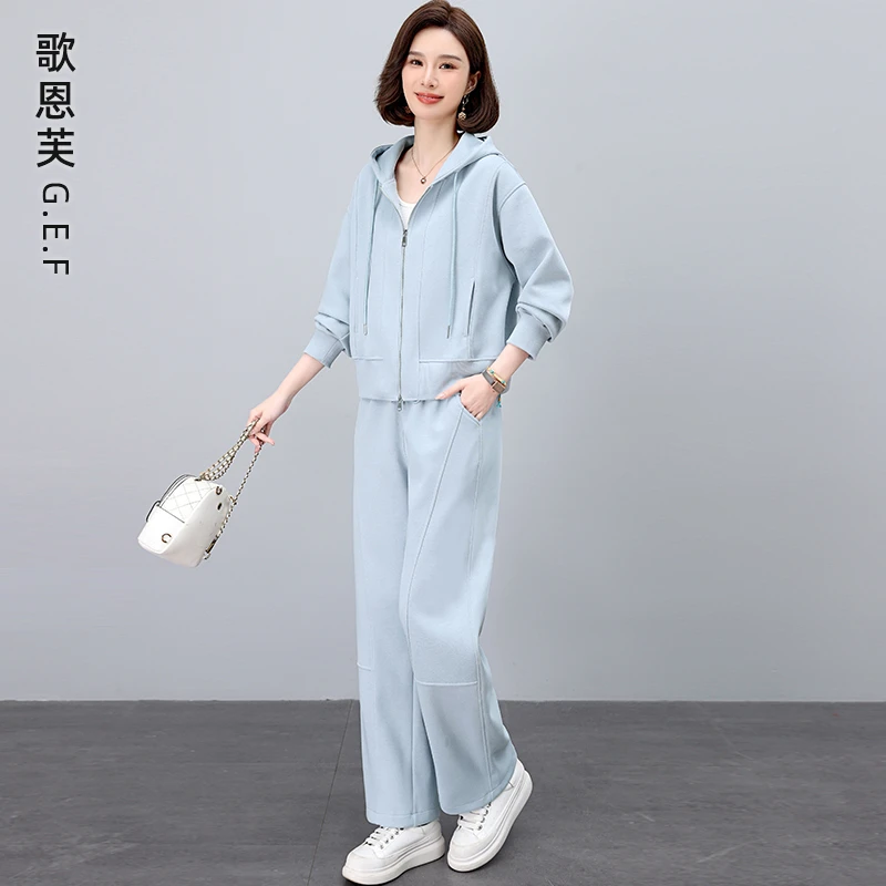 休闲运动套装女2025新款开春穿搭洋气减龄中年妈妈连帽卫衣两件套