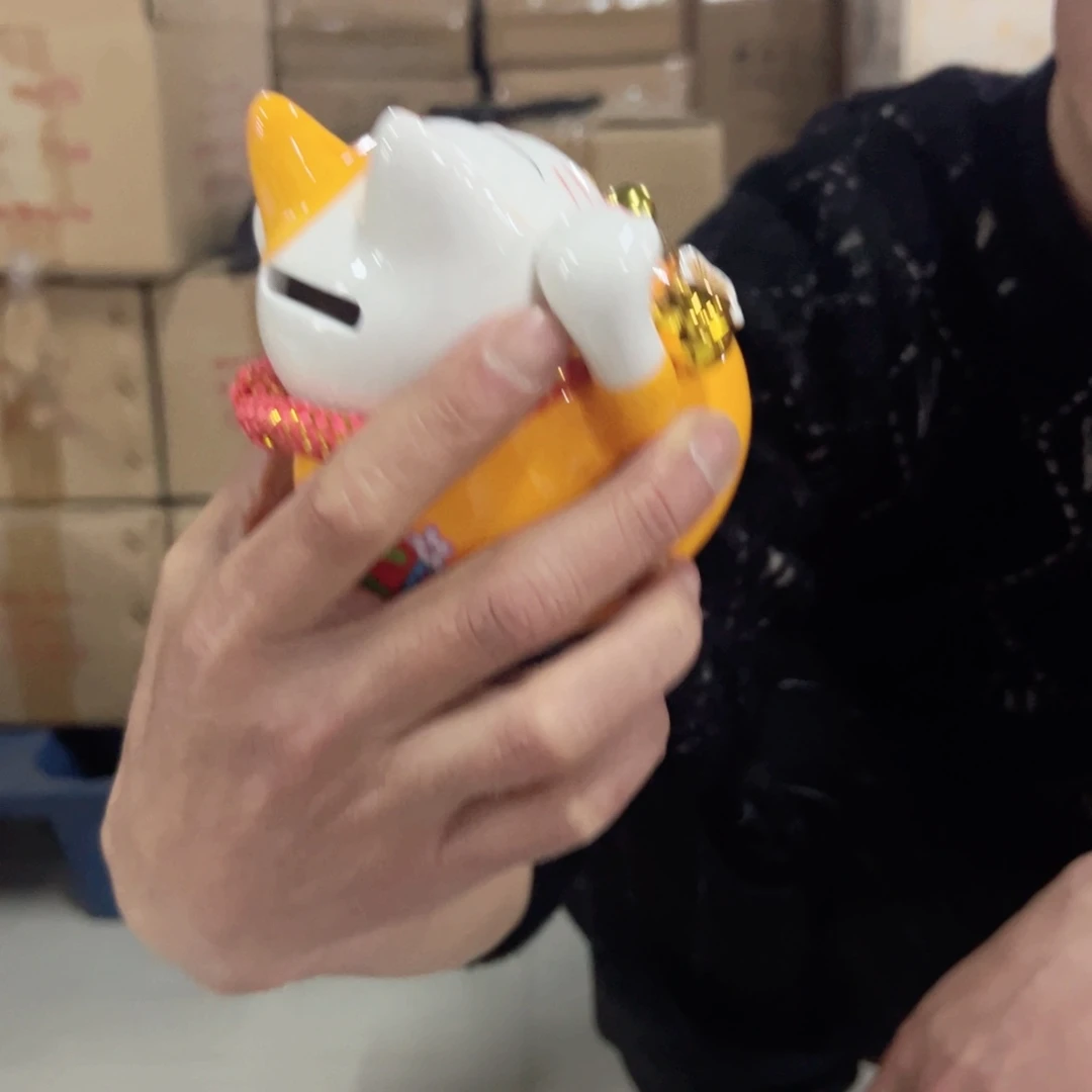 红陶红陶红陶红陶橘色招财猫瑕疵