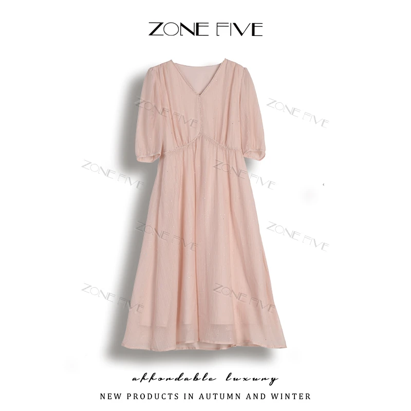 【zonefive】安琪法式宽松连衣裙轻奢简约显瘦气质连衣裙