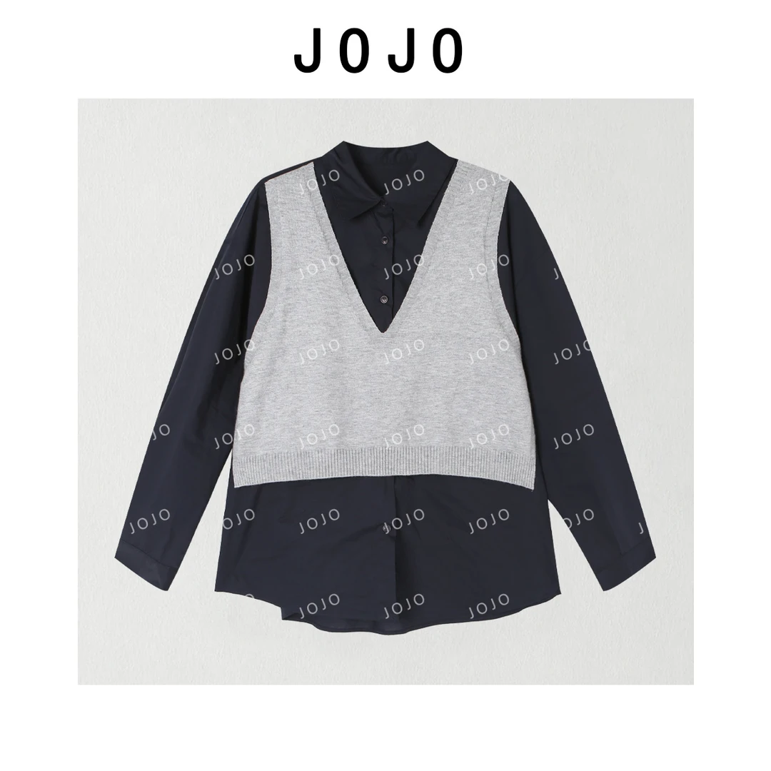 玖了个玖【灰背心假两件衬衣】2025早秋简约百搭上衣 2508C4530