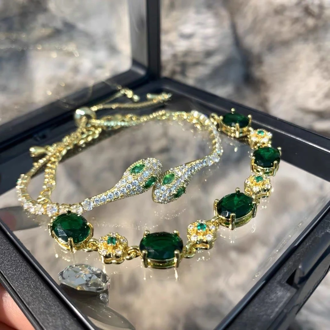 铜合金锆石手链 紫色守财本命年守护灵蛇手链时尚简约复古风手链