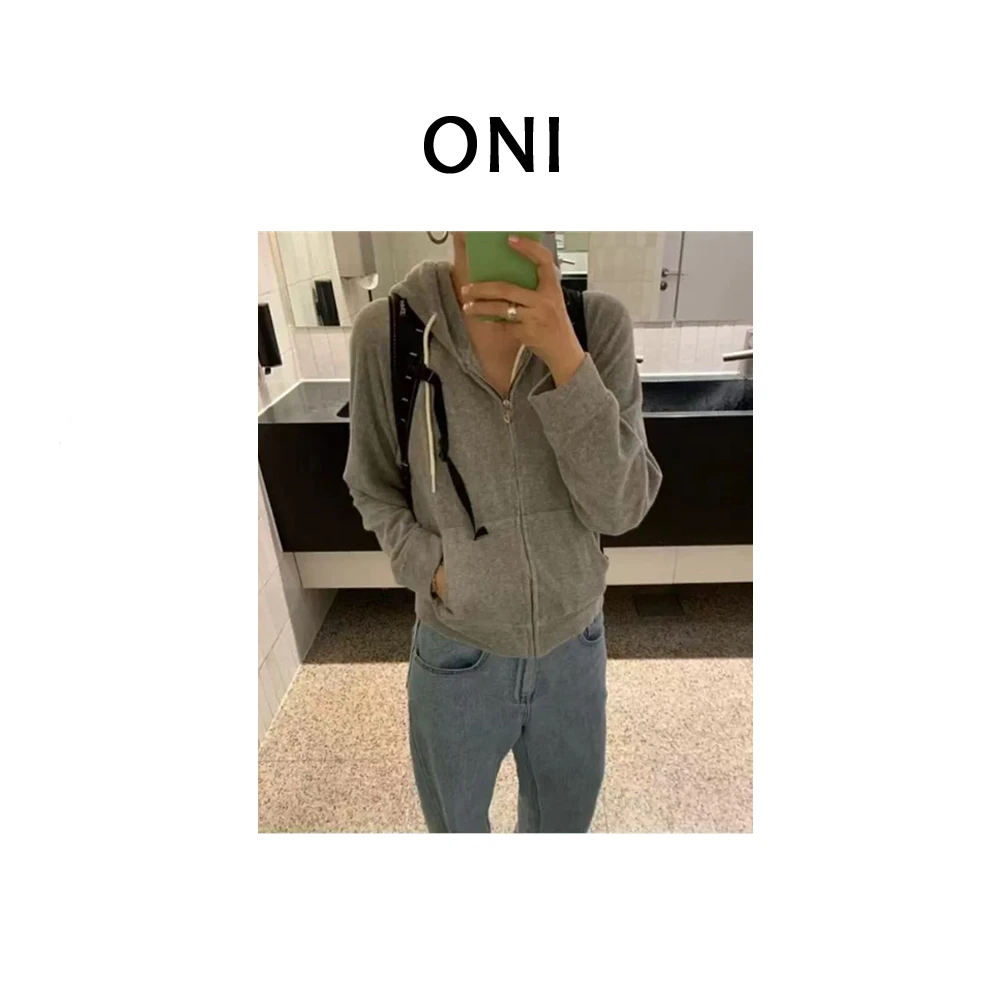 OUNI “ 慵懒周末 “ 八NAI！韩单毛巾料宽松纯色连帽外套女