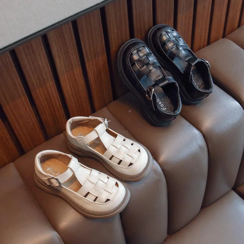 女童鞋皮凉鞋2023新款小女孩软底镂空皮鞋中大童夏款百搭鞋子软底