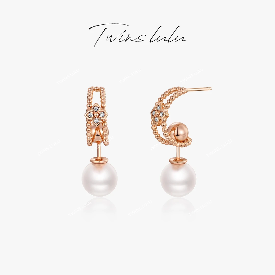 TWINS LULU 镀k金 轻奢气质时尚百搭C形珠珠四叶耳环TSL2196