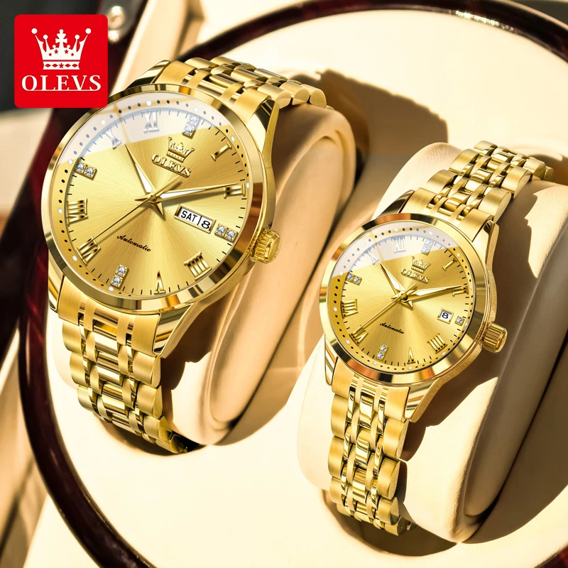 长辈父母潮流国风情侣表一对金色男士女款中老年男款经典chic腕表