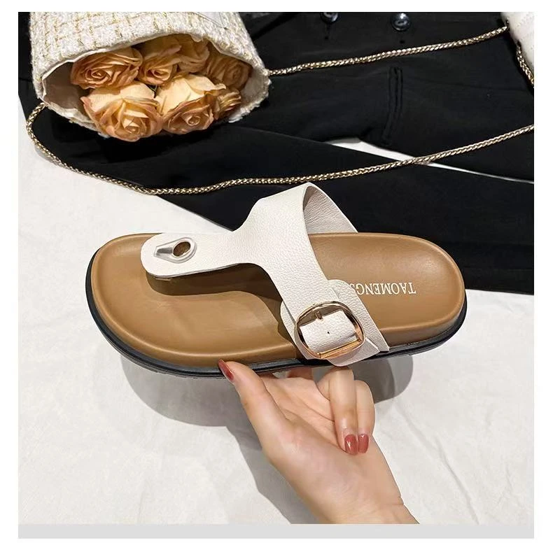 2025扣带夹脚沙滩厚底勃肯拖鞋女人字凉拖