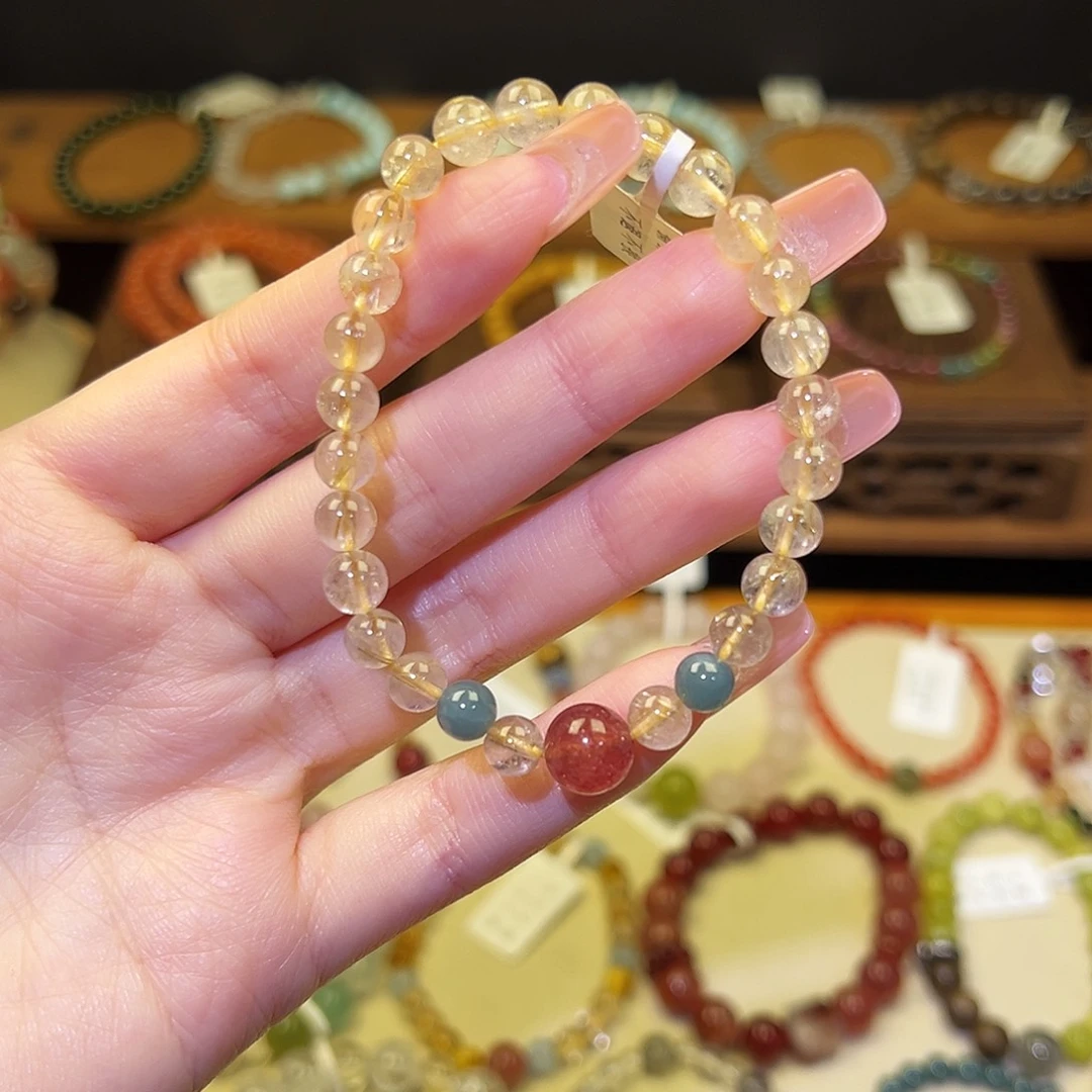 水晶银S925镀金镶嵌手串金发9401