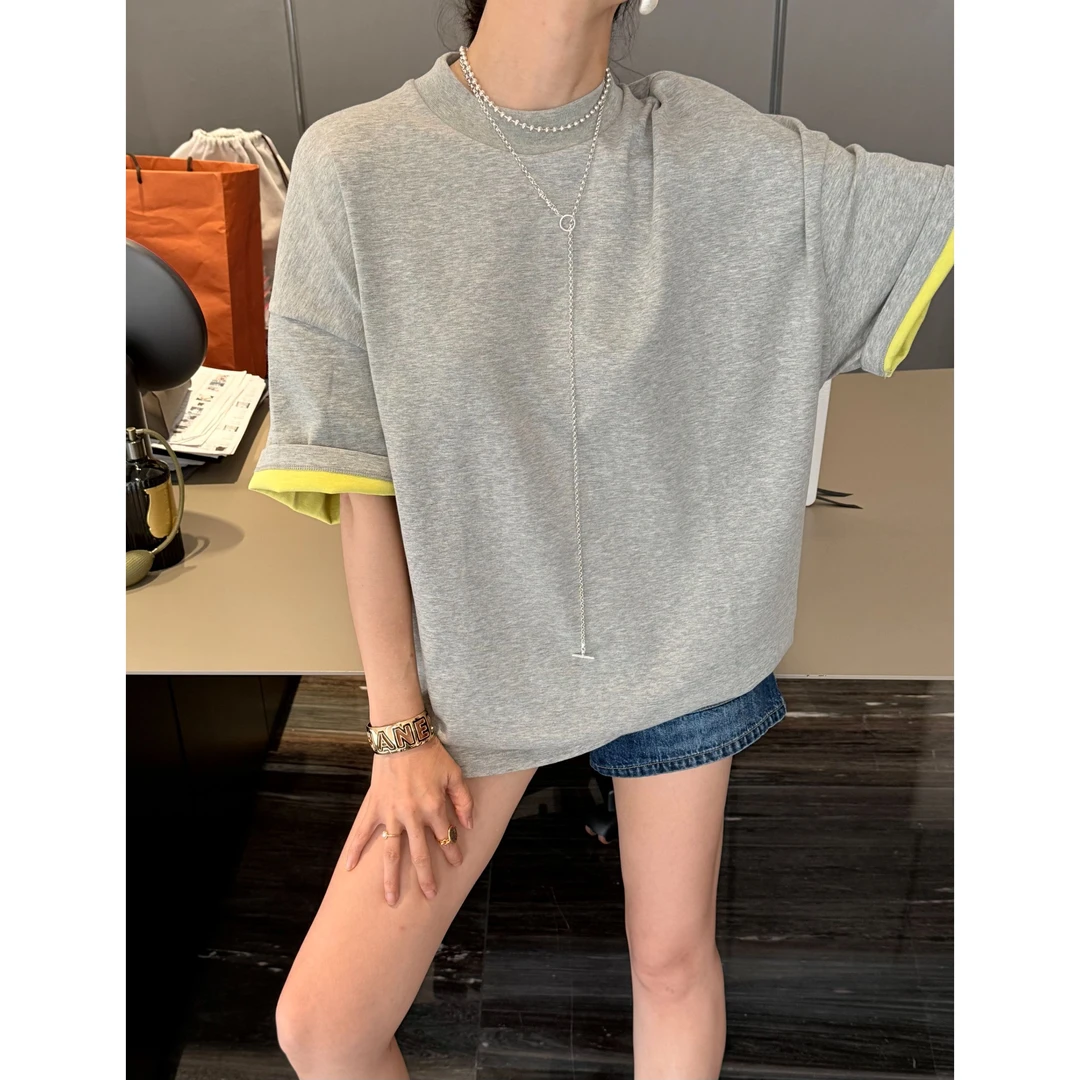 【FELOCCA】圆领拼色短袖T恤宽松休闲百搭上衣NYN-4992