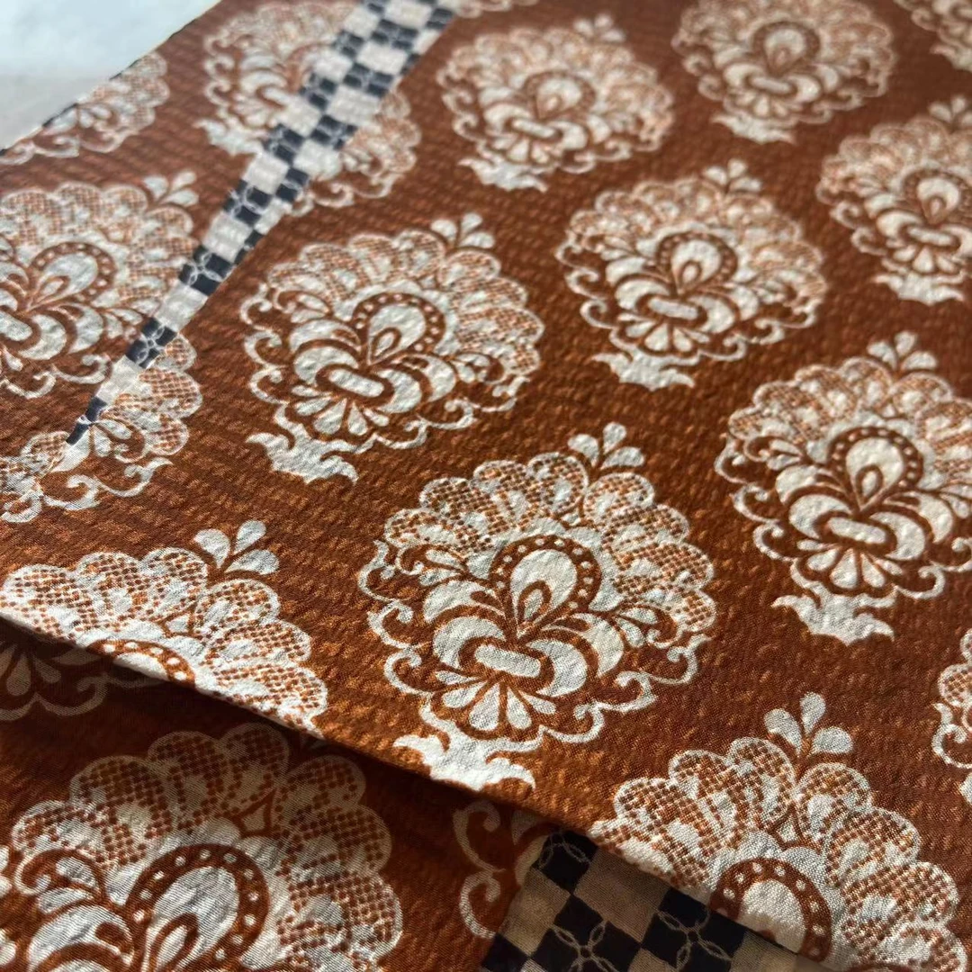 漫颜刘焦糖色印花丝巾2023夏季新品双面印花百搭真丝长巾