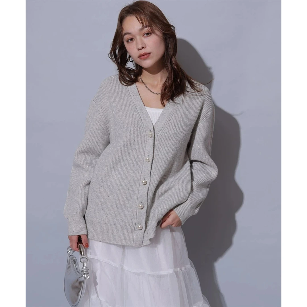 【Montendre】秋冬新款 A 时尚亮片设计高级感百搭优雅显瘦V领开衫