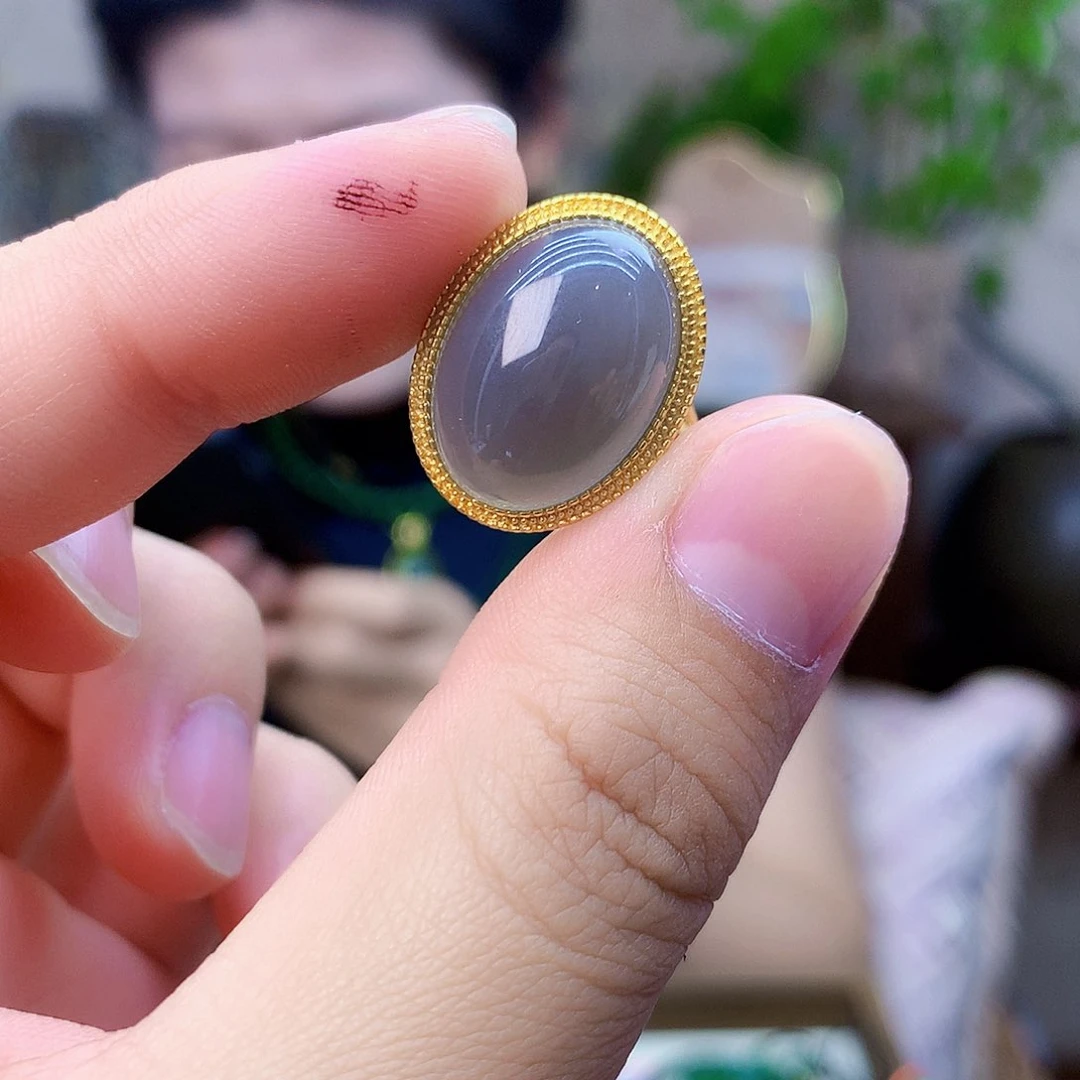 和田玉（青玉）银S925镶嵌吊坠(不含链)戒指