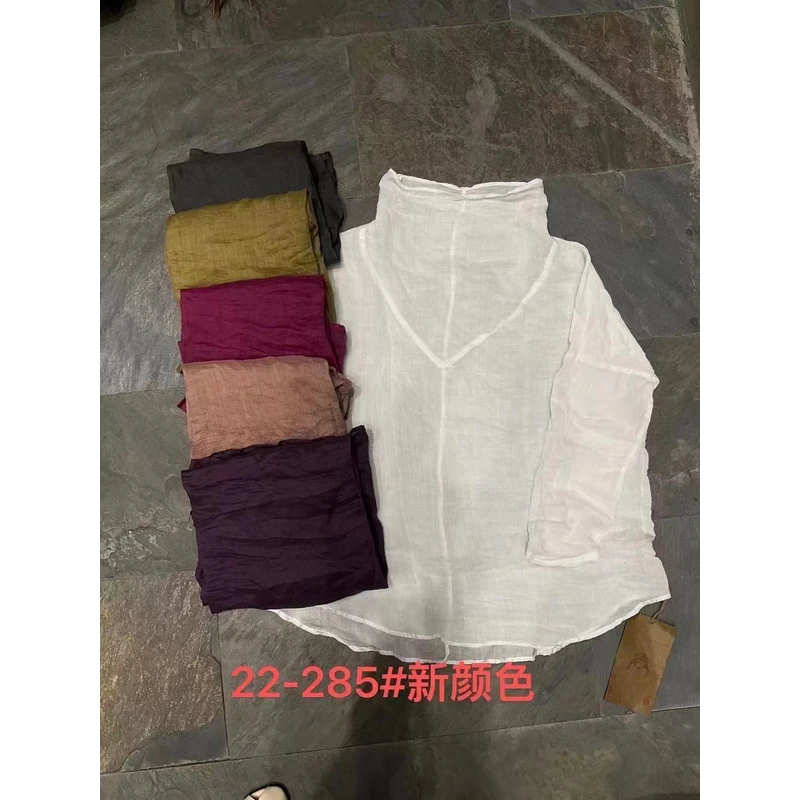 22-285苎麻法式条纹新款上市职业优质夏季精品打底衫堆堆领长袖