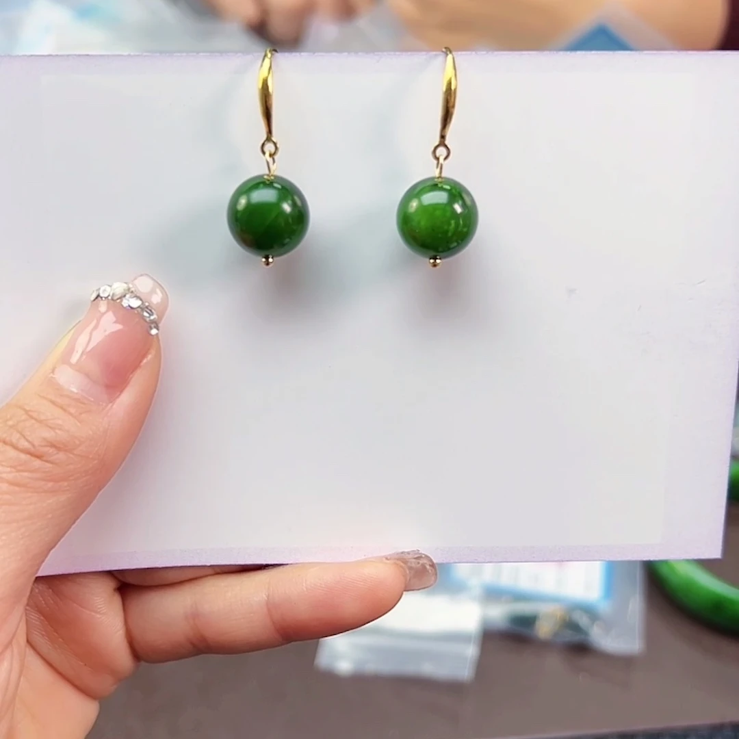 和田玉（碧玉）银S925镶嵌耳饰