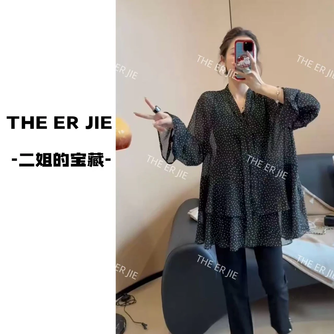 二姐的宝藏春季新款精致复古高级感衬衫波点长袖开衫#25054