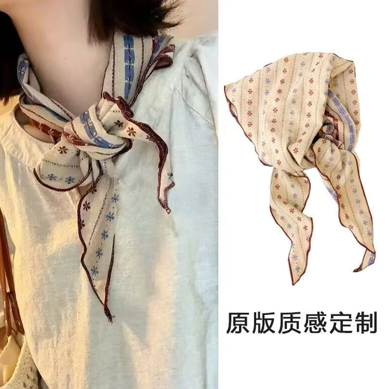 三角巾 早春ins复古三角丝巾新款百搭韩版简约文艺丝巾发带围巾脖