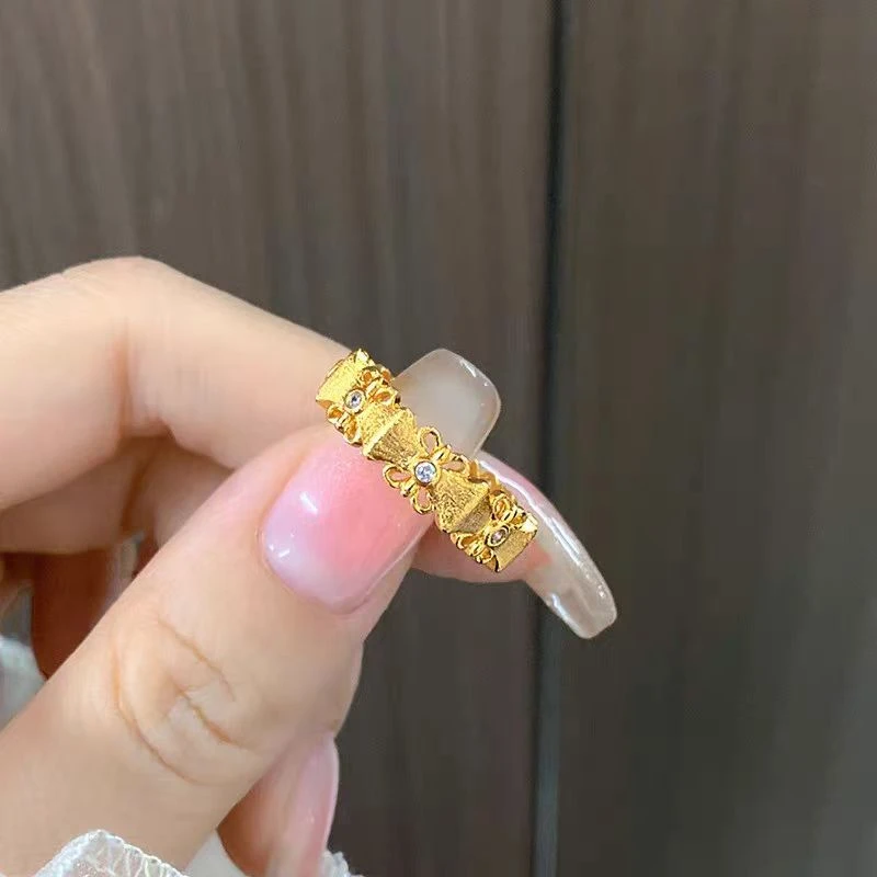 足银戒指 足银鸢尾花拉丝时尚戒指