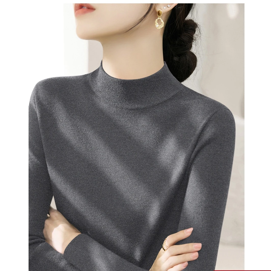 2025年半高领套头针织打底衫高级感秋冬修身内搭显瘦长袖毛衣女装