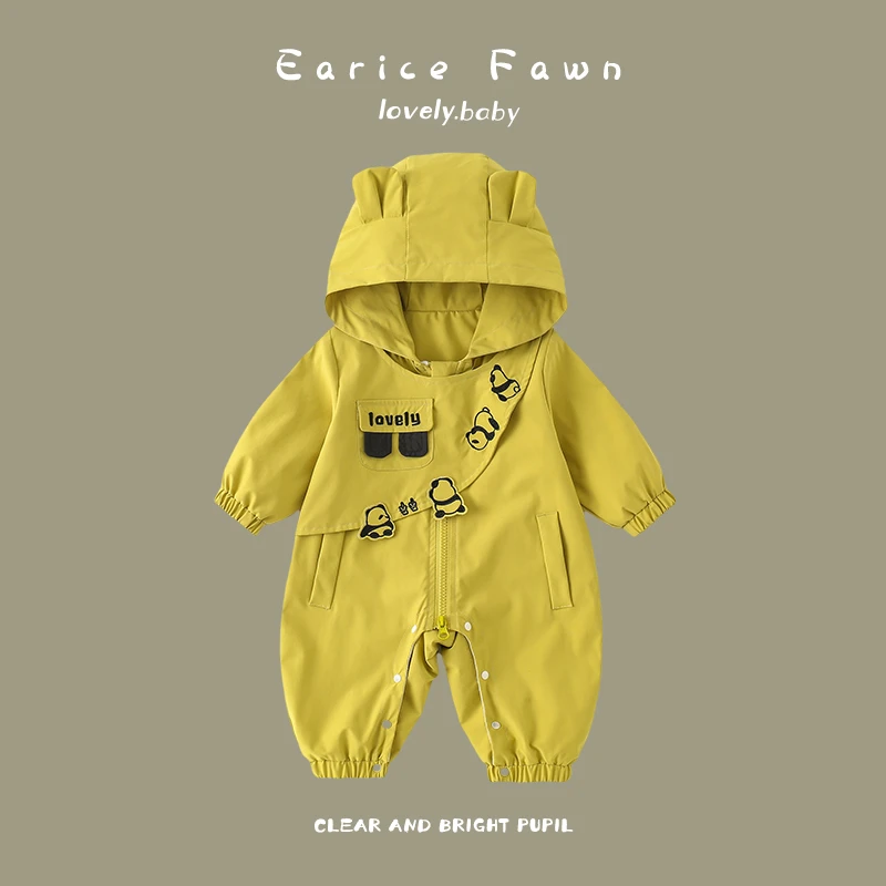 YM婴儿春季连体衣可爱洋气爬爬服满月周岁哈衣超萌外出长袖衣服百