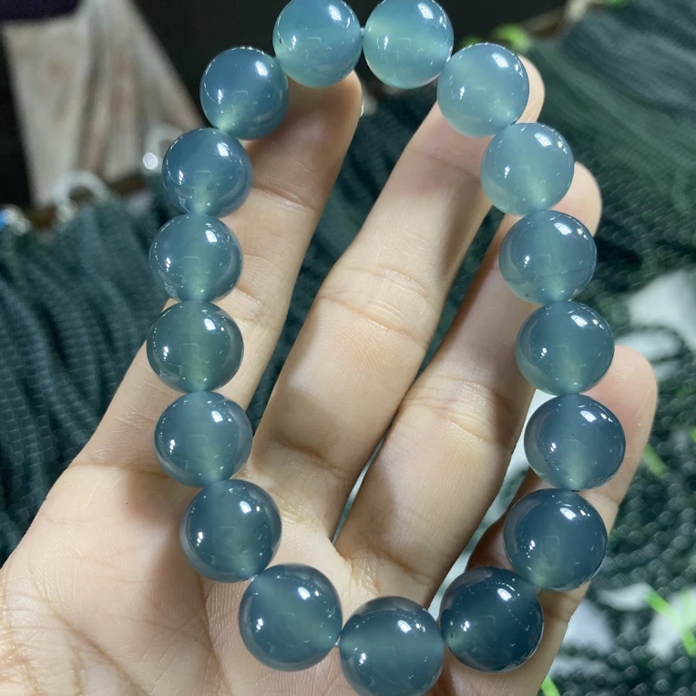 危地马拉A货天然翡翠，高冰老蓝水翡翠手串，约卡11.8mm